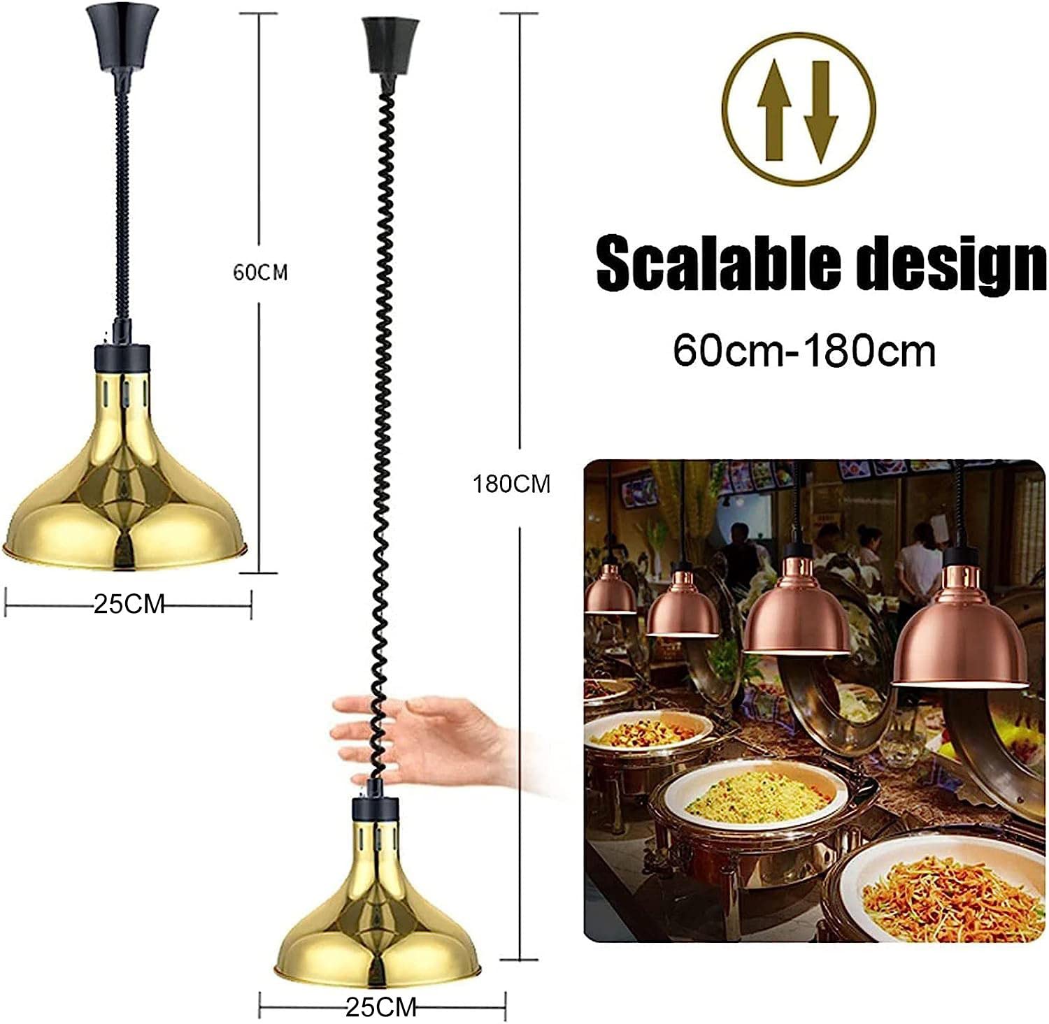 Lampada Riscaldante, Lampada Riscaldante per Alimenti, Lampada Riscaldante Retrattile per Buffet per Feste Lampada Riscaldante Scalda Buffet per Alimenti, Forniture per Ristoranti Catering, Servizio