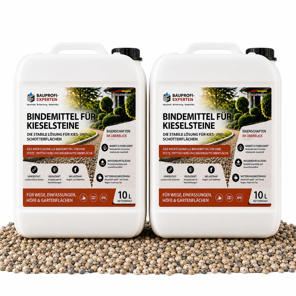 20L Kiesbinder Kieskleber Mulchkleber Bindemittel für Kies, Schotter, Split, Deko‑Steine, UV‑beständig, regen‑ & frostfest, für gepflegte Gartenwege, Steinwege, Einfahrt
