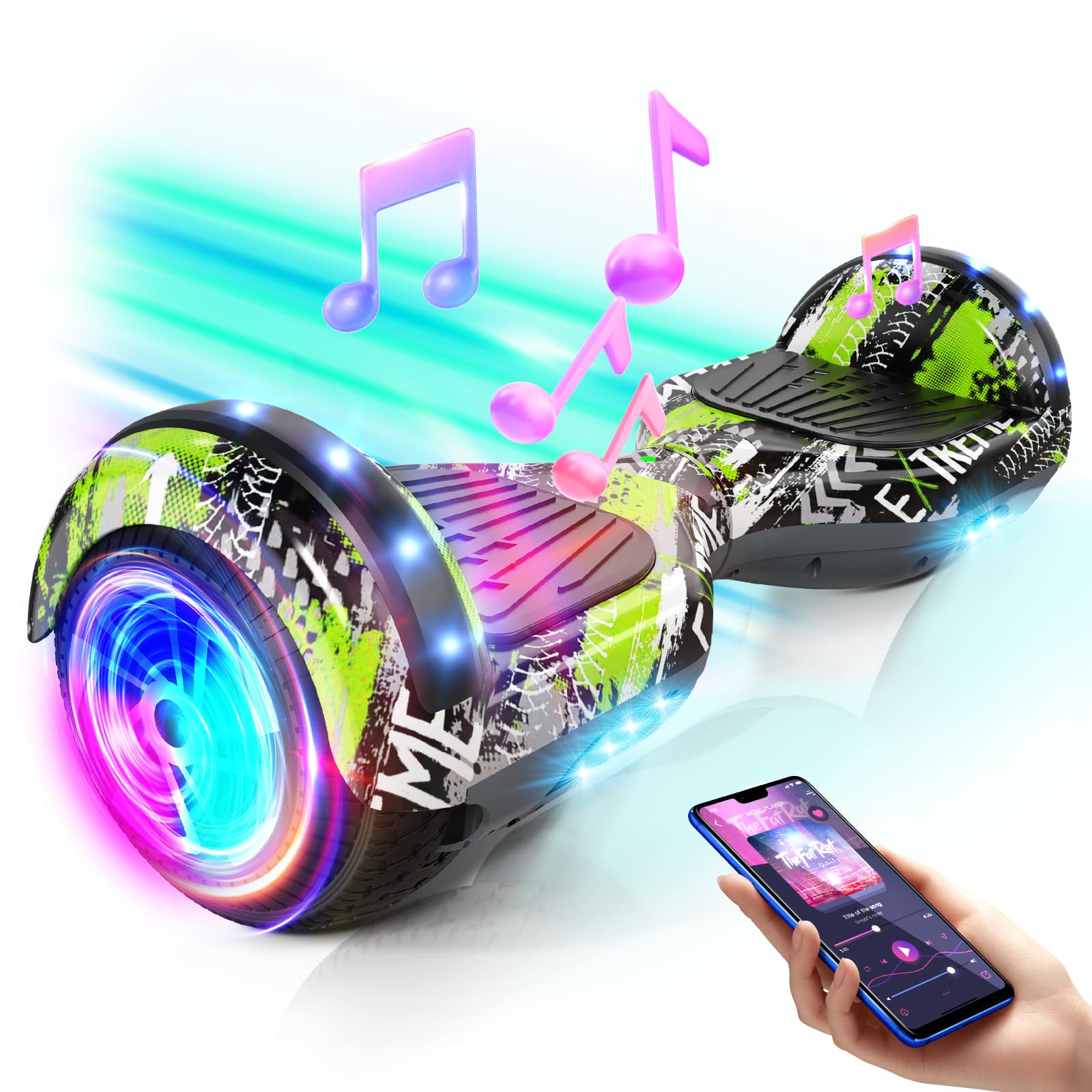 SISIGAD Hoverboard for Kids Ages 6-12, Self Balancing Scooters with Bluetooth & Corlorful LED Lights