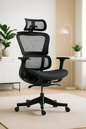 Silla de oficina ergonómica, silla de escritorio de respaldo alto con reposacabezas, silla de escritorio de malla con reposabrazos y soporte lumbar