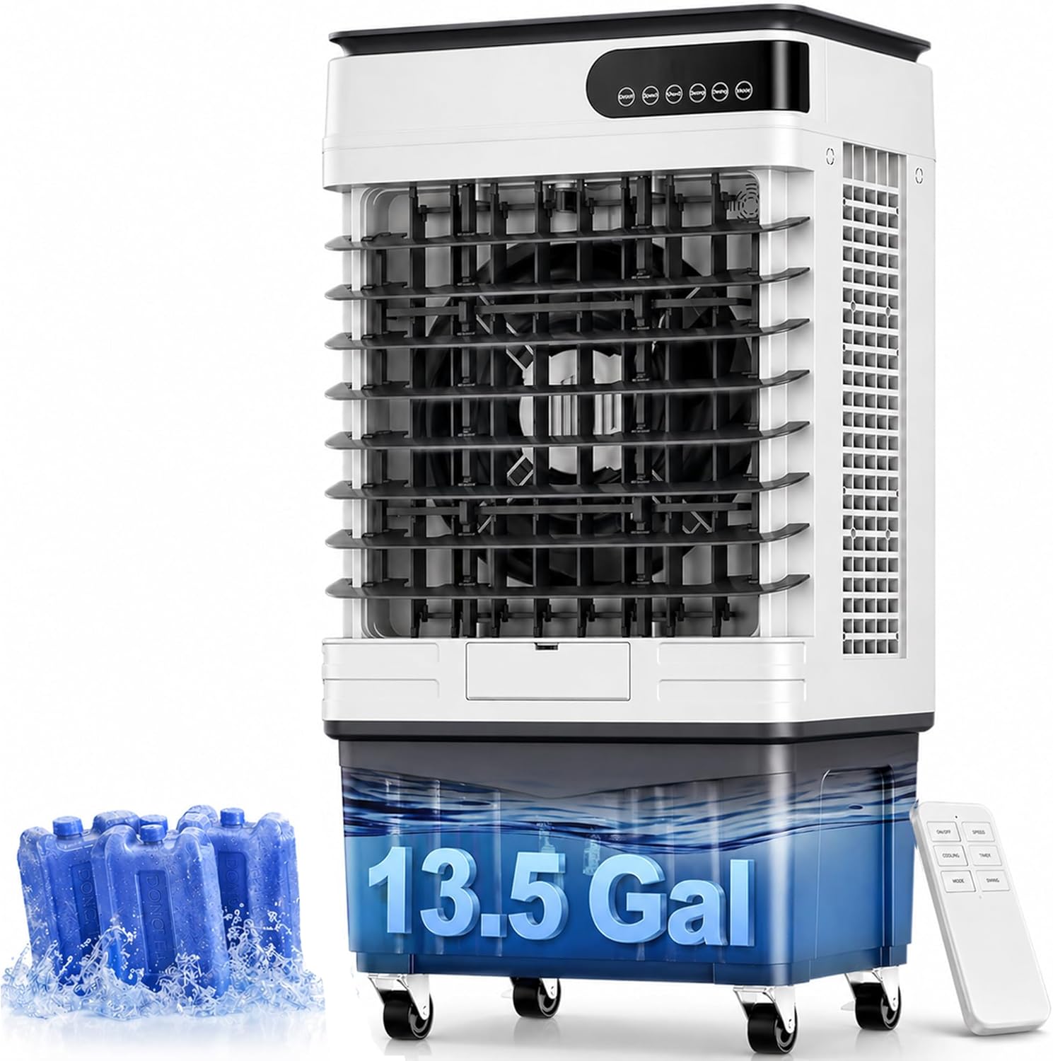 Swamp Cooler Air Conditioners, Large 5.3-Gal Tank for 7d Cooling, 4-IN-1 Portable Evaporative Cooler with LED Touch Screen, 3 Fan Speeds,12H Timer and Remote, 600 sq ft, Ideal for Large Rooms