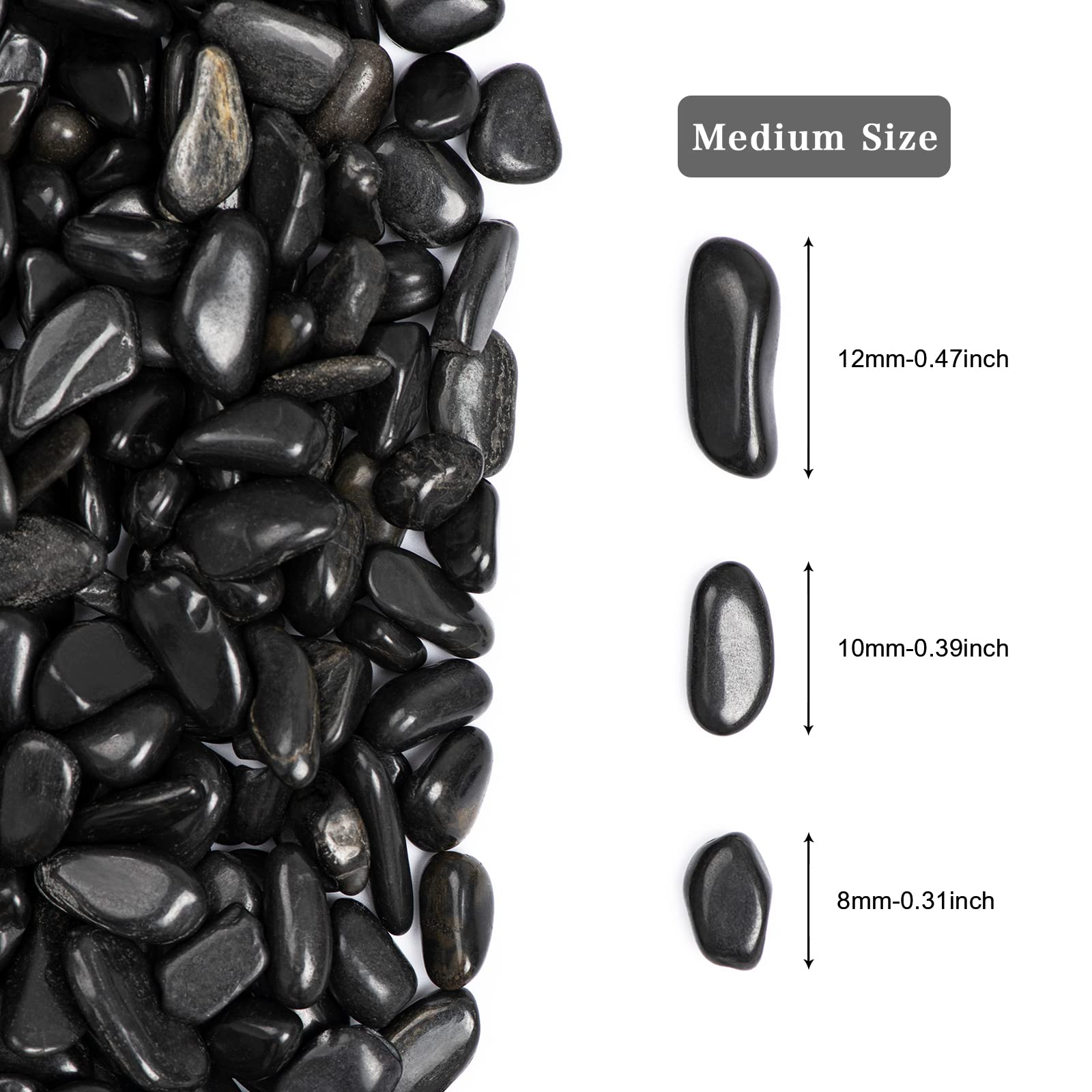 Rocas de río naturales negras de 5 libras, piedras de alto pulido para plantas de jardín, piedras negras decorativas de 0.3 a 0.8 pulgadas, ideal para peceras, jarrones, decoración del hogar y