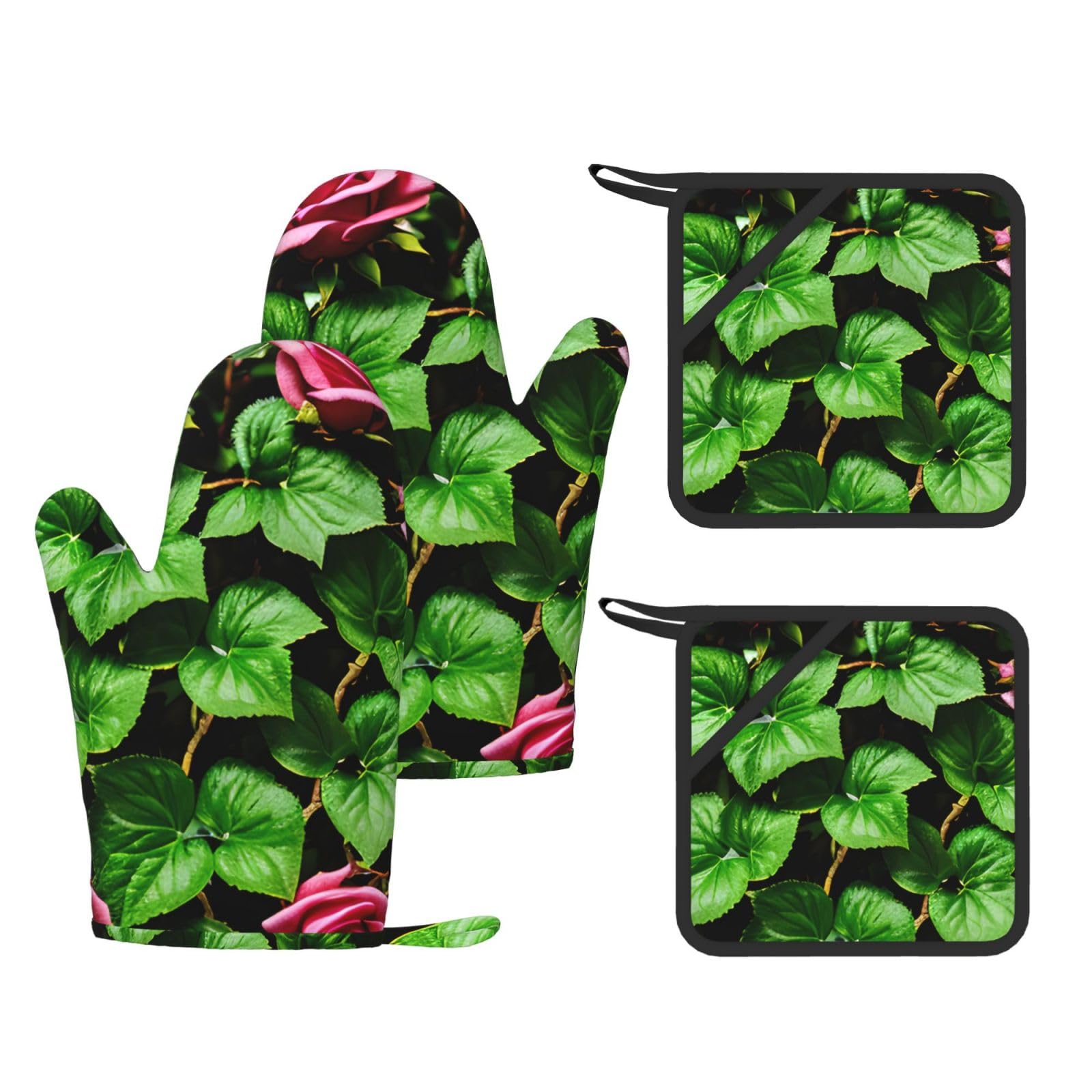 Maniques en silicone lot de 4 gants isolants à motif floral et lierre pour plats chauds