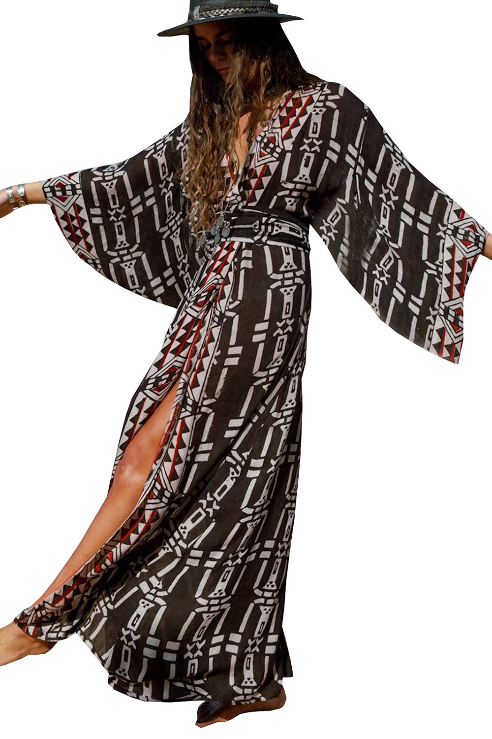 YouKD Vestido largo bohemio tipo cárdigan para mujer, bata larga tipo kimono, talla única