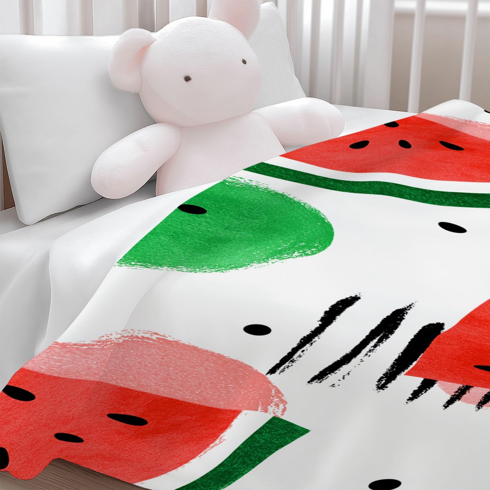 Manta Franela Estilo Minimalista Invierno Calentitas 220 x 240 cm, Suave y cálida Fruta Rayas De Sandía Lunares Estampado Manta de sofá para niñas niños Adultos sofá de Viaje