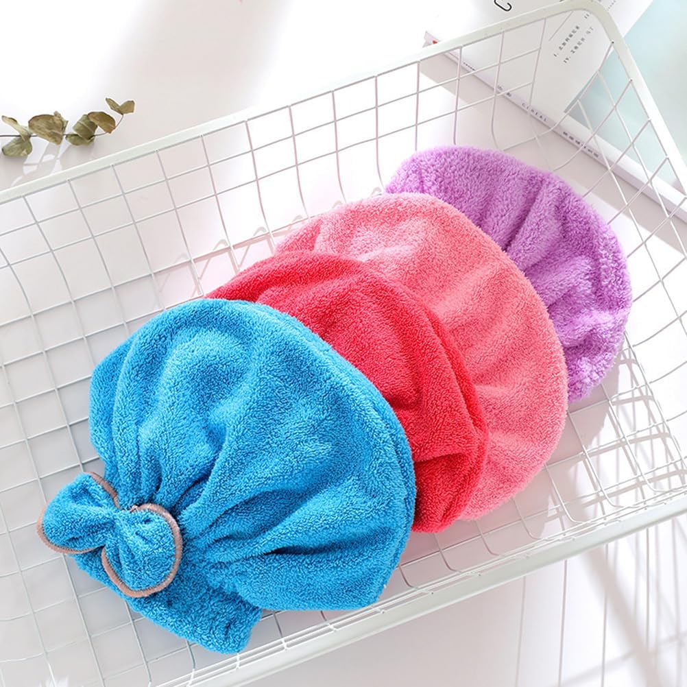 FRCOLOR 3pcs Hair Drying Towel Cap Bow Knot Ultra Absorbent Hair Turban Wrap Women Shower Bath Spa Curly Thick
