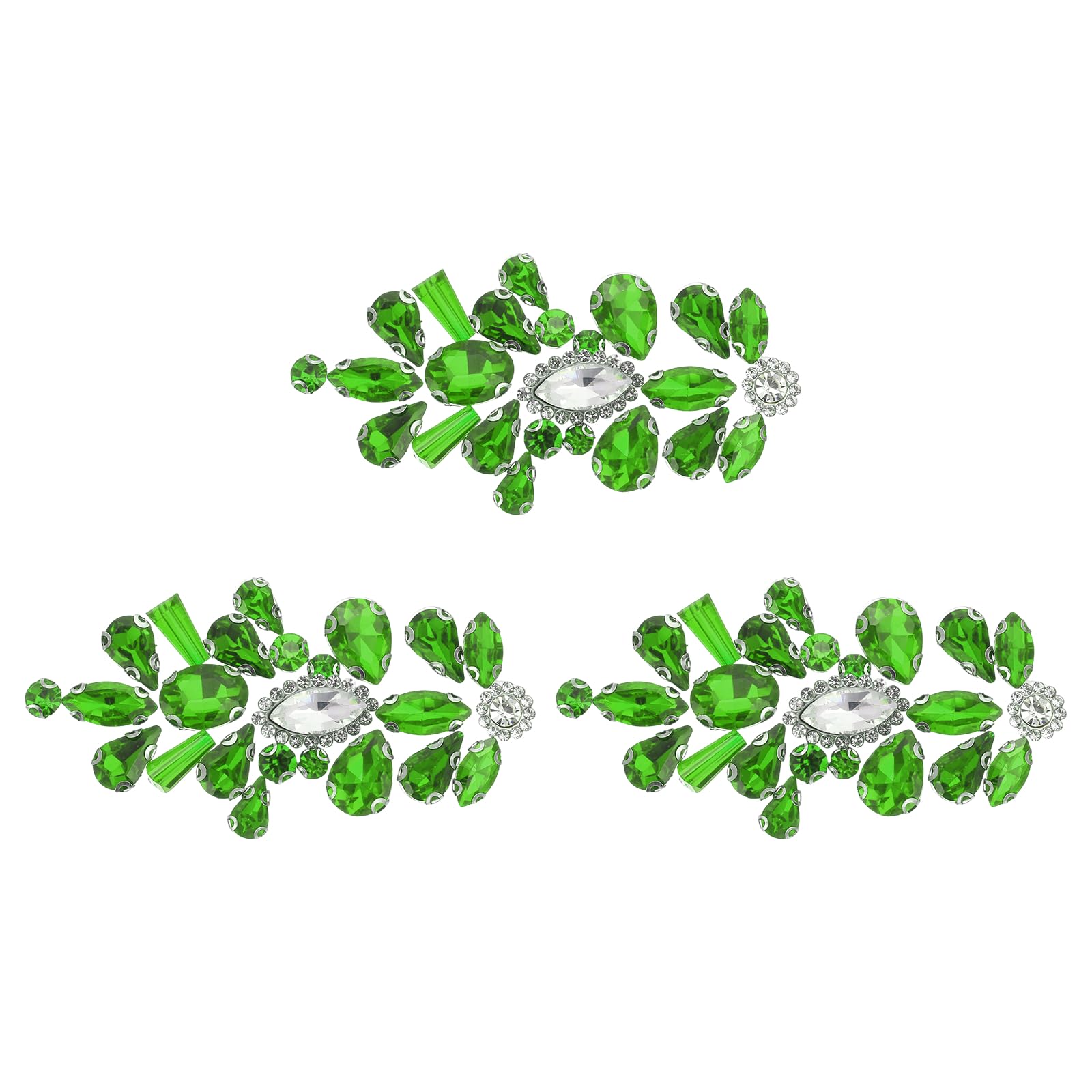 sourcing map 3Pcs Crystal Rhinestone Applique, Glitter Rhinestone Iron on Patches Hot Fix or Sew on Sewing Appliques for Bridal Clothes Belt Bags Decoration (1.6 x 3.1 Inch, Glass Green)