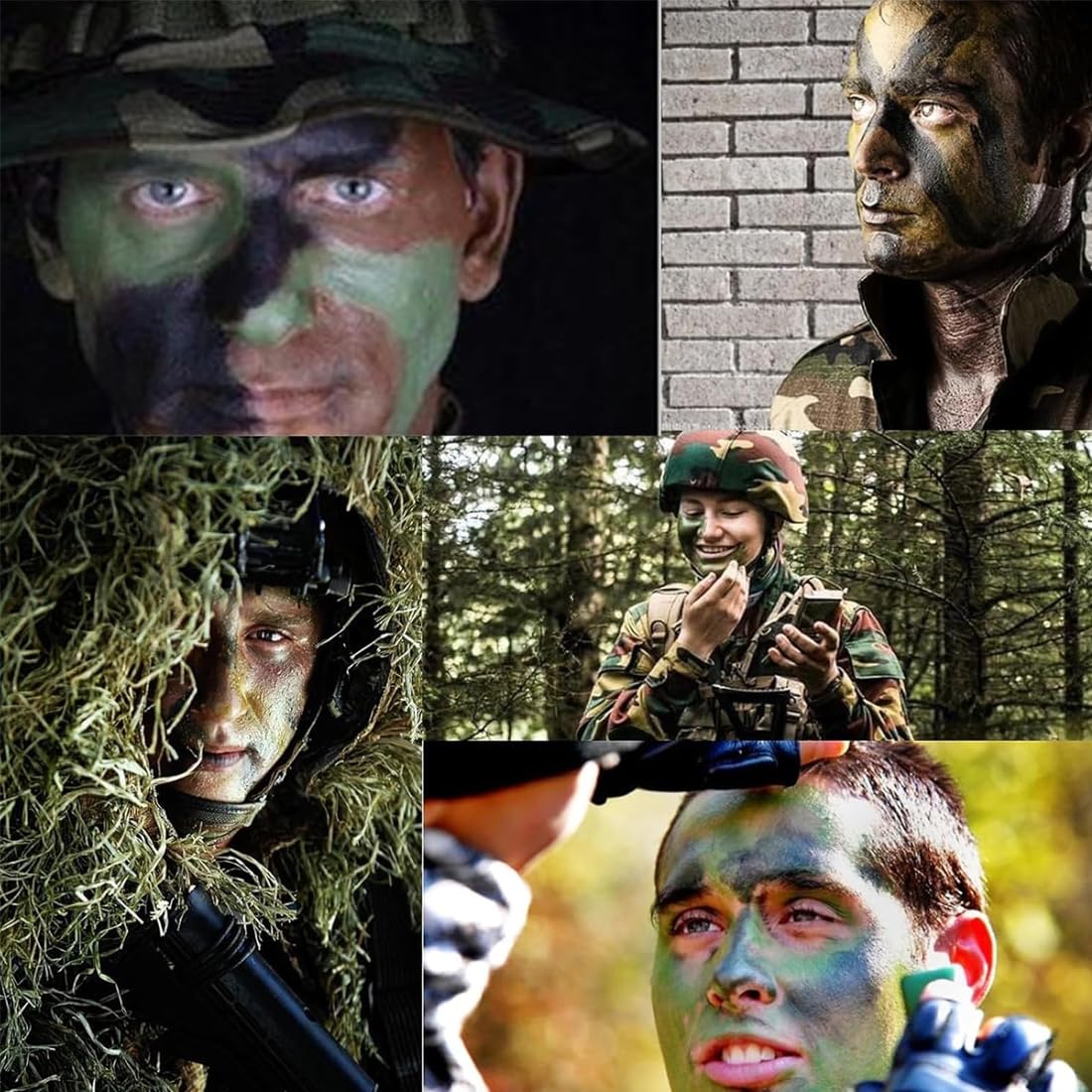 CFEWV 1 Set Pintura Para Camuflaje Facial, Pinturas Pintura Militar Para Mimetización Con Espejo Incorporado, Incluye 10 Pinceles De Maquillaje, Para Caza En La Naturaleza, Marrón Verde Negro(A) — view 6
