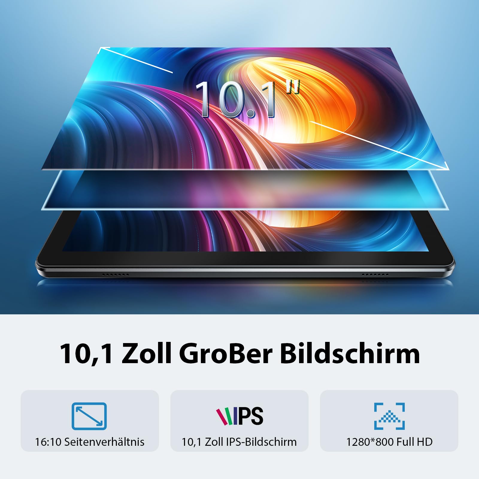 Marke: MENTUME Tablet 10 Zoll, Android 15 Tablets mit HĂĽlle, Unisoc T30 Quad-Core, 18 GB RAM + 128 GB ROM + 1 TB TF, 1280x800 HD IPS Display, 5MP + 8MP Duale Kamera, 6000 mAh, WiFi 6, BT 5.0, Widevine L1, GPS, K50 in use
