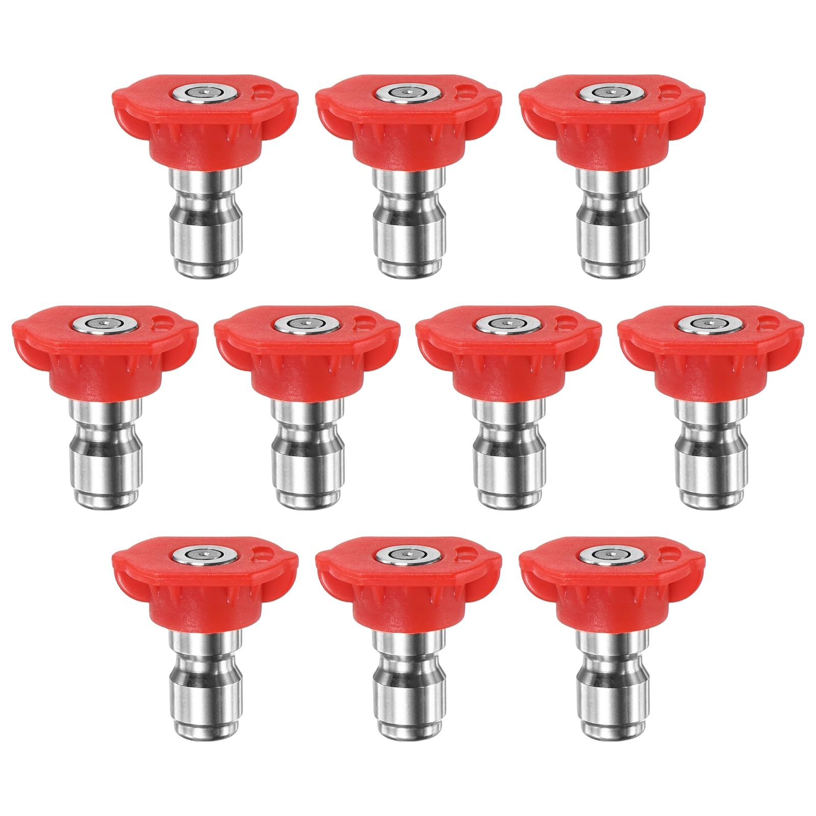 M METERXITY 10PCS Pressure Washer Spray Nozzle Tips, 1/4 Inch Quick Connect, 4000PSI 0 Degree Power Washer Nozzles Attachments Head for Car/Glass/Wall/Exterior Surface [Red]