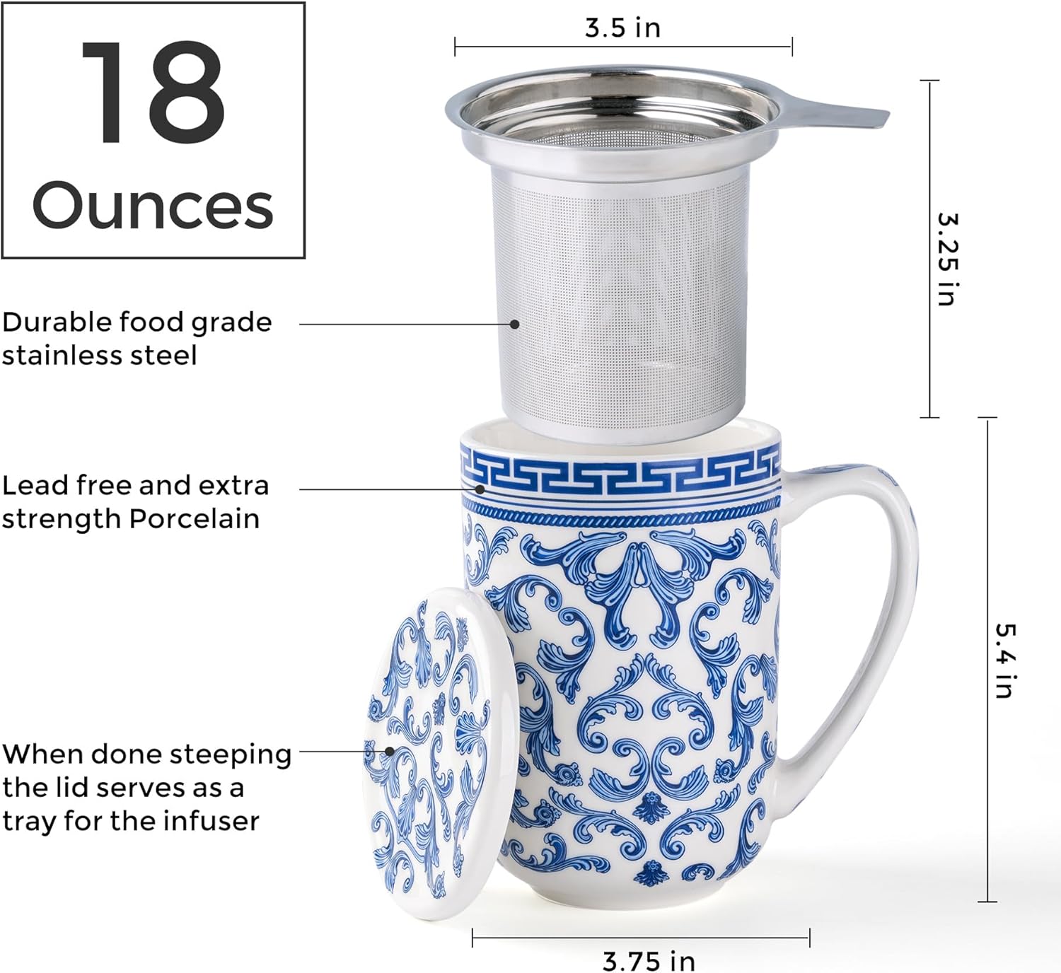 AmorArc Porcelain Tea Mug with Infuser and Lids, 18 Oz Large Cup Strainer with Bag Holder for Loose Leaf Tea, Steeping Coffee Mug for House-Warming Wedding Birthday Gift - Image 3