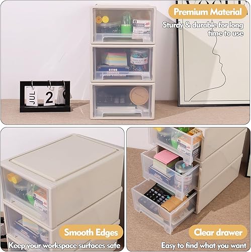 Miniatura 4 de Organizador de almacenamiento apilable de 3 cajones, 3 unidades de 12 cuartos de galón, organizador de almacenamiento de cajones de plástico para