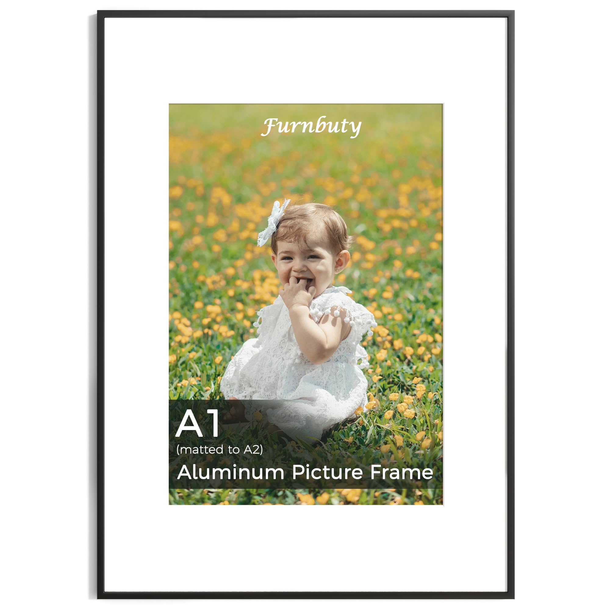 A1 Frame, Premium Aluminum Frame with Removable Mat for A2 or A1 Photo, A1 Picture Frame for Large Photos Posters Canvas Art Art Prints, Wall Mountable for Home&Office Décor, Black 1 Pack