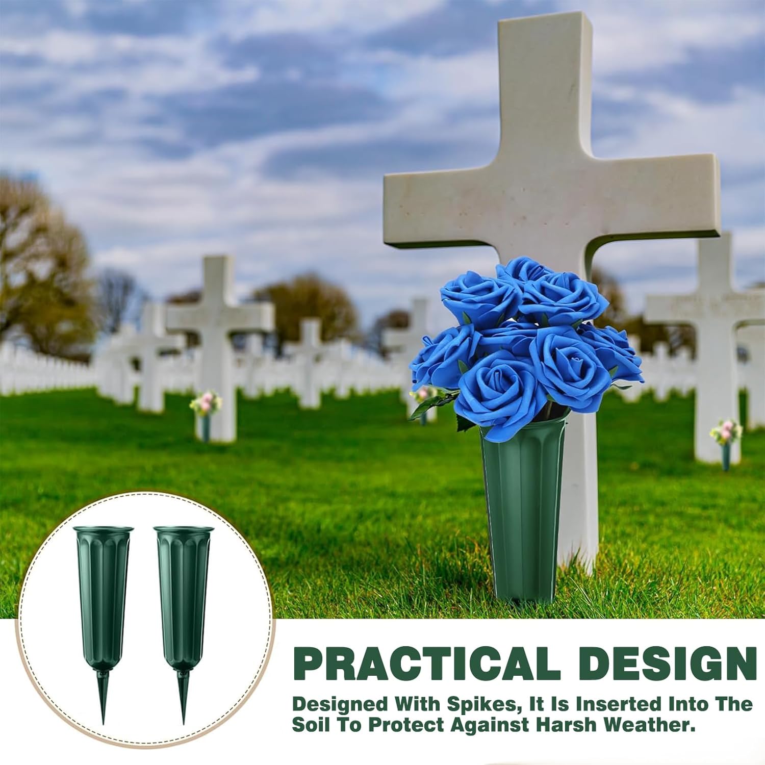 21 Pack Cemetery Vases for Grave Memorial Flower Vase Plastic Cemetery Vases with Spikes Flower Holder for Cemetery