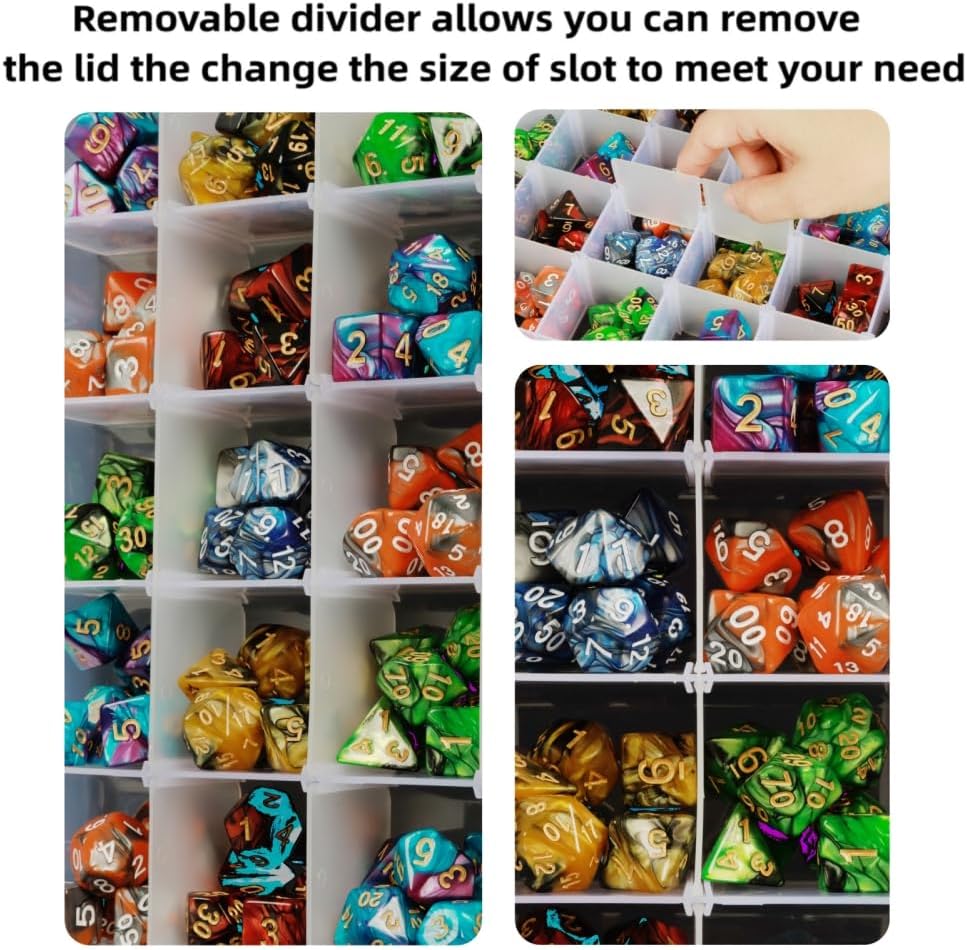 2 Pack DND Dice Storage Box Each 24 Grids Polyhedral Dice Organizer with Removable Dividers Holding Up to 1600 Dices Small Craft Containers for Dice Collectors or RPG D&D Games (Box only)