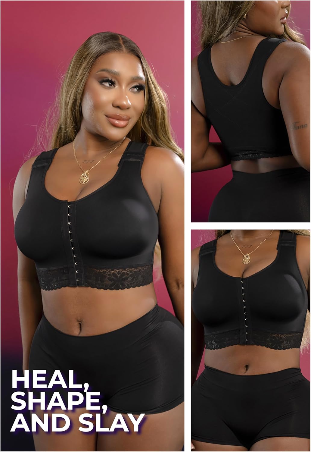 Snatched Body DC02L4 Mastectomy Posture Corrector Front Closure Breast Augmentation Post Surgery Bras for Women - Image 5