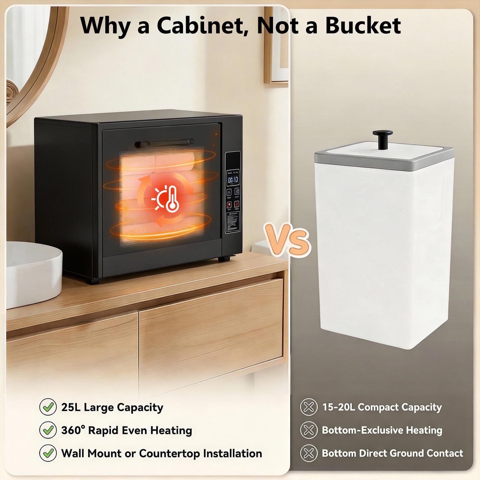 Condition photo showing New/Like New for yotan towel warmer cabinet, 25l large capacity wall mount or countertop towel warmers for bathroom, adjustable temperature with timer, stainless steel towel warmer for towels, bathrobes black