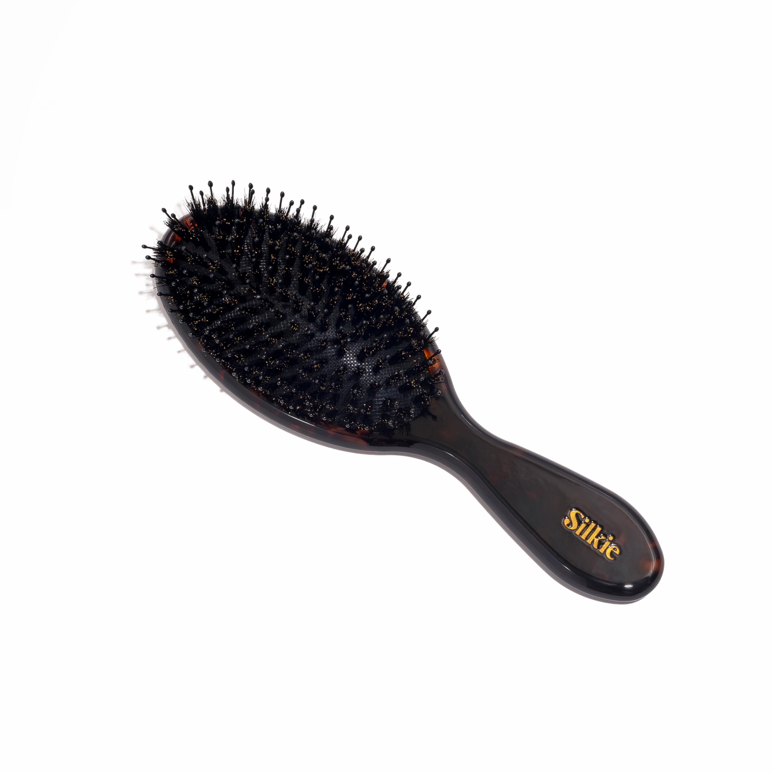 Silkie Acetate Resin Ultimate Smoothing Boar Bristle Brush Shine Detangling Straightening Gloss Natural Wigs Hair Extensions Slick Polish Curly Fine Straight Thick All Hair Frizz (Caviar)