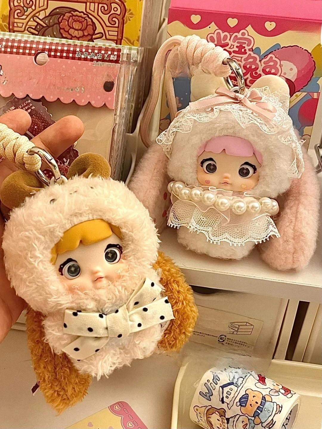 Nommi Mibao Sweetheart Rabbit Blind Box - Plush Keychain with Ribbon, Random Design, Trendy Pocket & Phone Charm, Mini Plush Collectible Figure for Girls