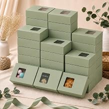 Festiko Sage Green Gift Boxes with PVC Window for Gift Packaging, Bakery Treats & Handmade Products, 9 x 6.5 cm – Elegant Presentation forSmall Business