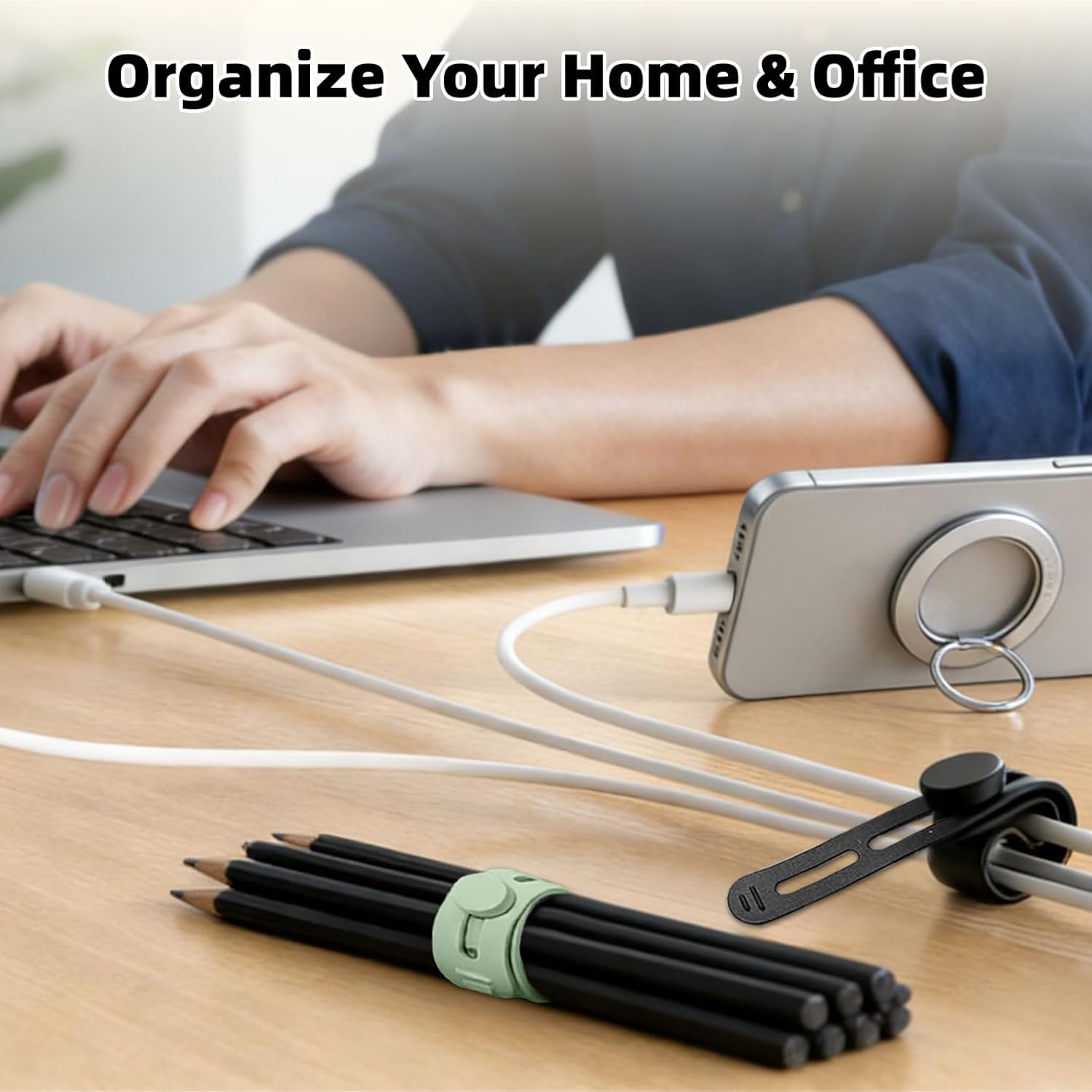 Silicone Cable Ties Reusable, Multipurpose Cable Management Organizer, Adjustable Fastening Cable Straps with Locking Buckles, High Elasticity Cord Organizer, Travel Essentials, 7 Colors