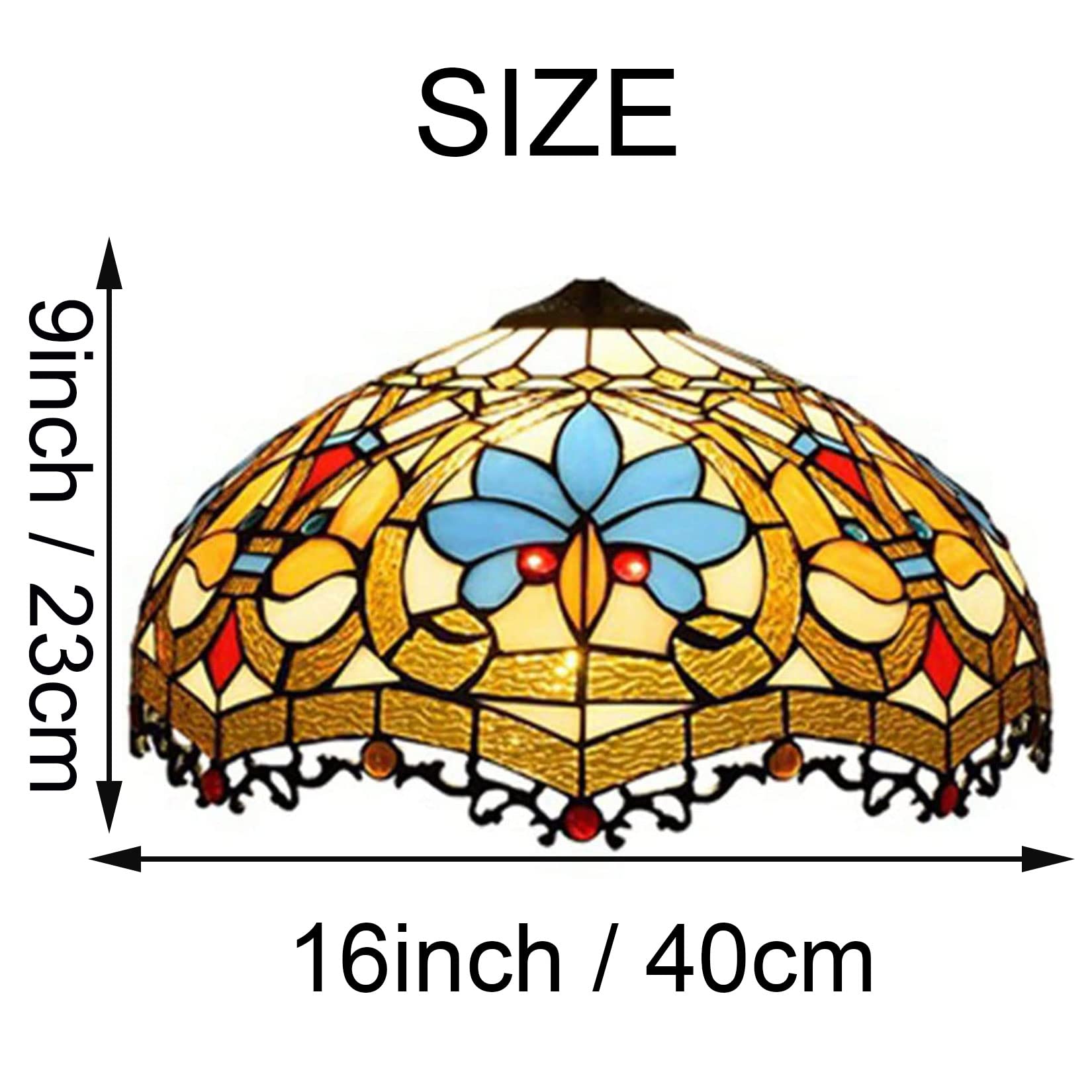 Zamiennik klosza lampy Tiffany, 40 x 23 cm, witraż, tylko z nasadką, pasuje do lampy stołowej, lampy podłogowej, lampy wiszącej, lampy sufitowej, lampy domowej, kwiatu wiśni, baroku 2