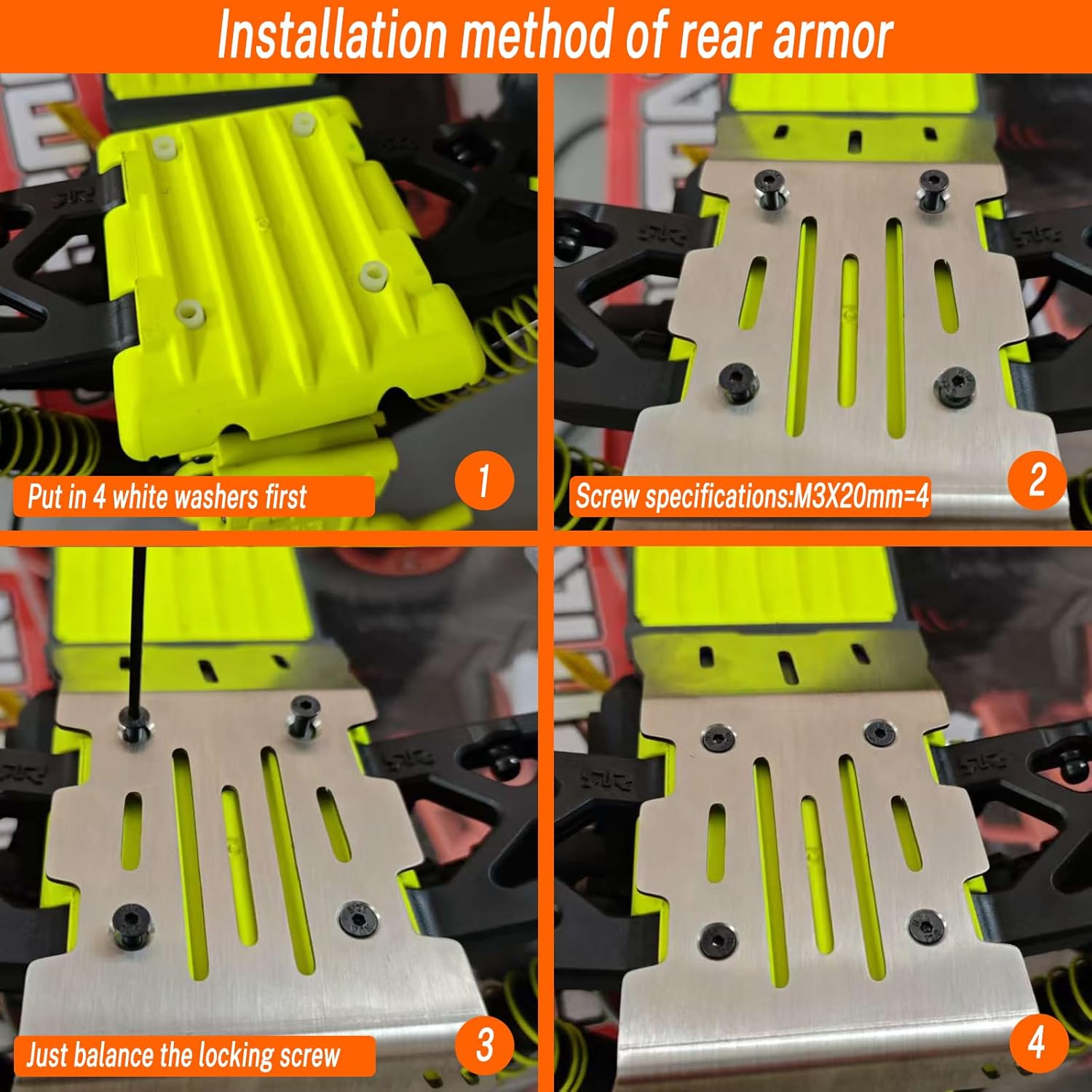 2-Piece Skid Plate Set, 1.5mm Vented Stainless Steel Chassis Armor for ARRMA Gorgon 1/10, Front & Rear Protection