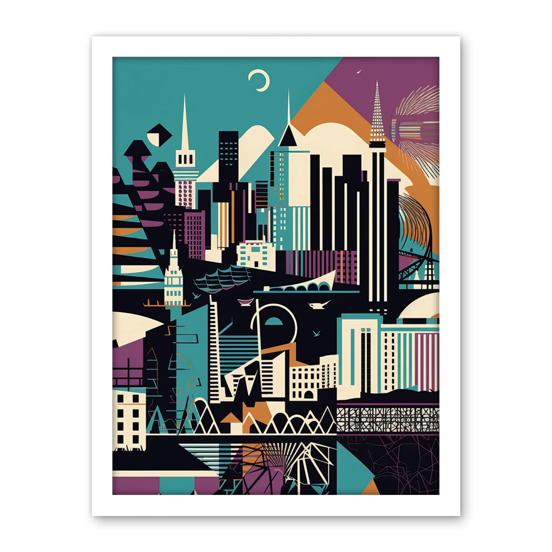 Artery8 Dundee City Modern Abstract Geometric Cityscape Artwork Framed Wall Art Print 18X24 Inch
