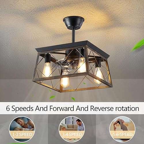 Miniatura 4 de haodengshi Ventilador de techo rústico con luz, ventilador de techo enjaulado de 4 luces con control remoto de luces, ventilador de techo rústico