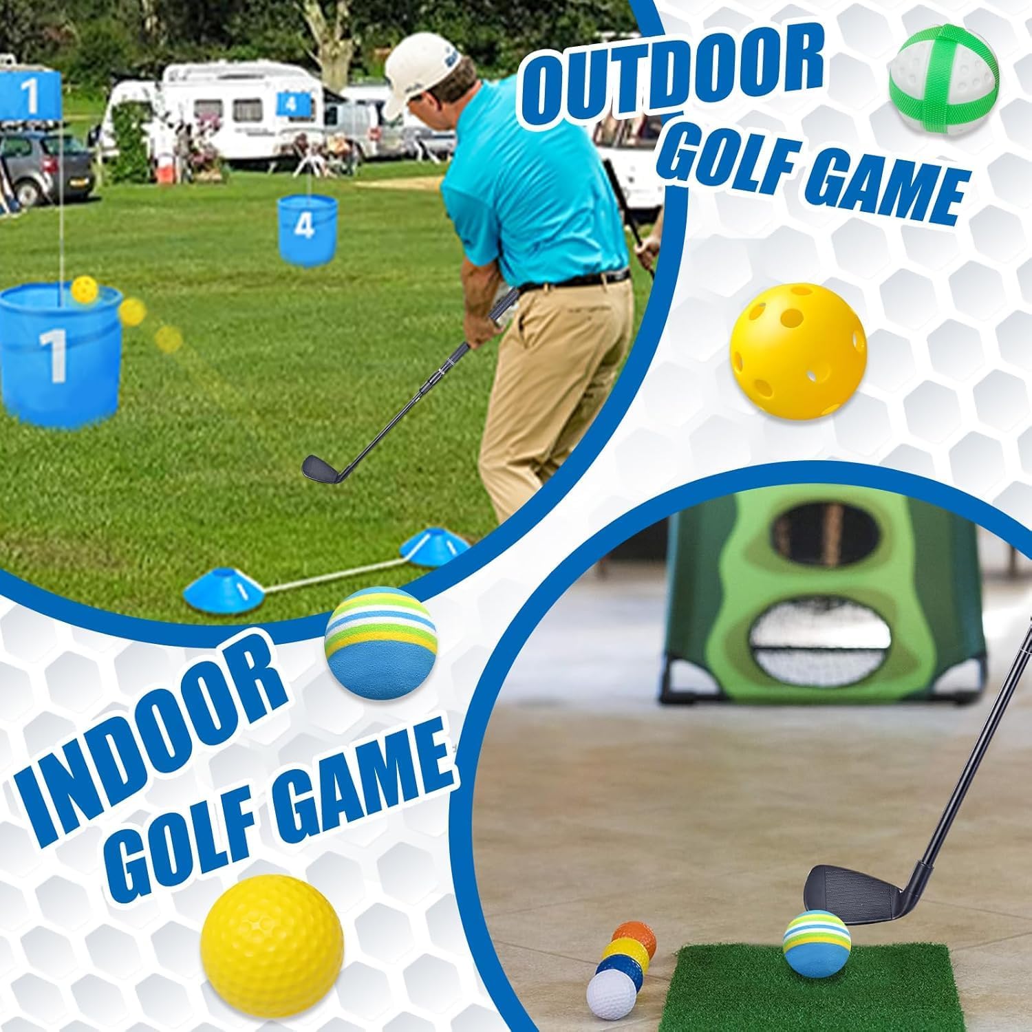 Plastic Golf Club Collapsible - Right Hand for Game & Travel, Golf Chiper Club for Junior, Adults Indoor Outdoor Training Bucket Pong Chipping Games for Family, Hit Plastic Foam Balls -2PCS