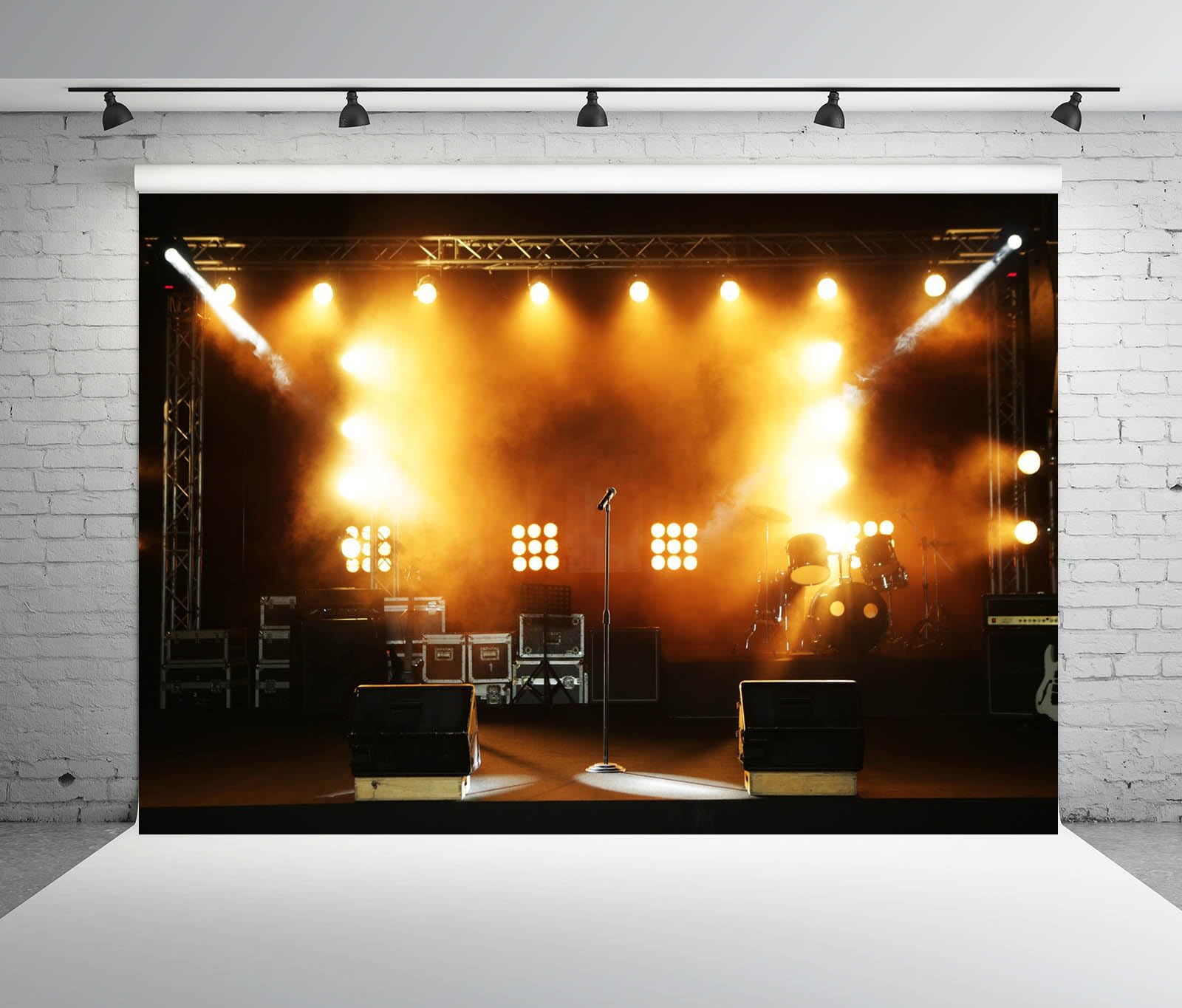 BELECO 4.6x3m Stoffhintergrund Konzertbühne | Schlagzeug Mikrofone Scheinwerfer Live Konzert Hintergrund Musikparty Banner Foto Studio Requisiten