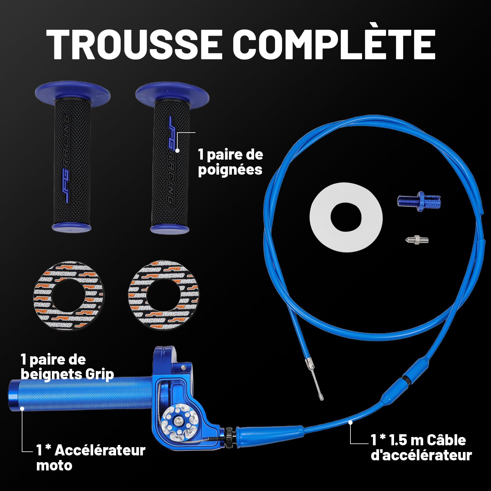 Tirage Rapide Ensemble d'accélérateur pour Moto - Poignées de 22 mm Câble d'accélérateur à tirage rapidepour Yamaha YZ YZF PW WR TTR 50-250cc Dirt Pit Bike Scooter Bleu