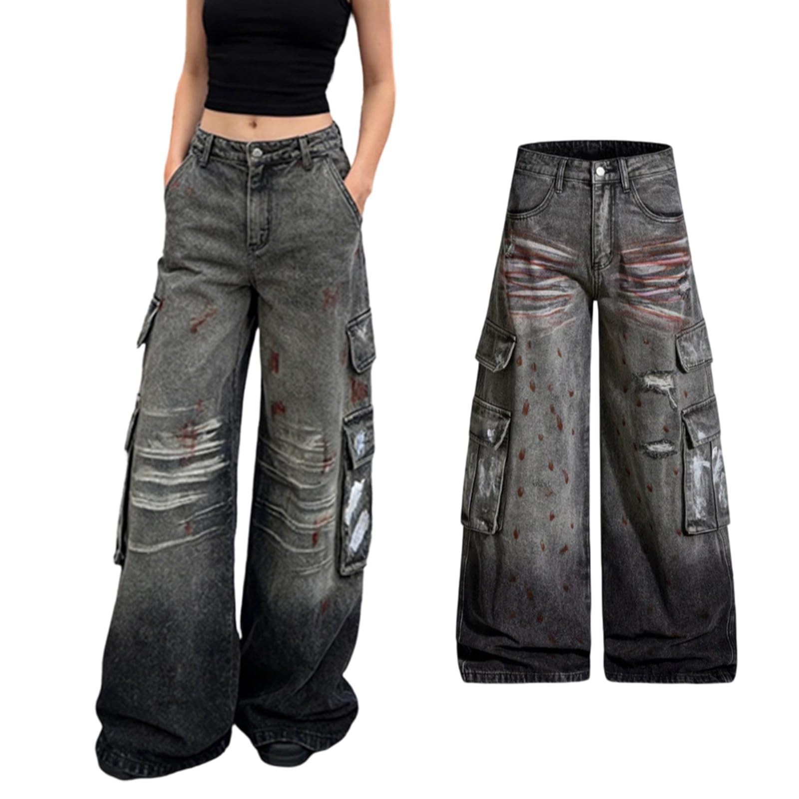 Unisex Boyfriends Gamba Larga Jeans Jeans Retro Larghi Denim Larghi Pantaloni Hip Hop Vita Media Jean Streetwear Unisex Graffiti Baggy Grunges Hiphop Streetwear Harajukus