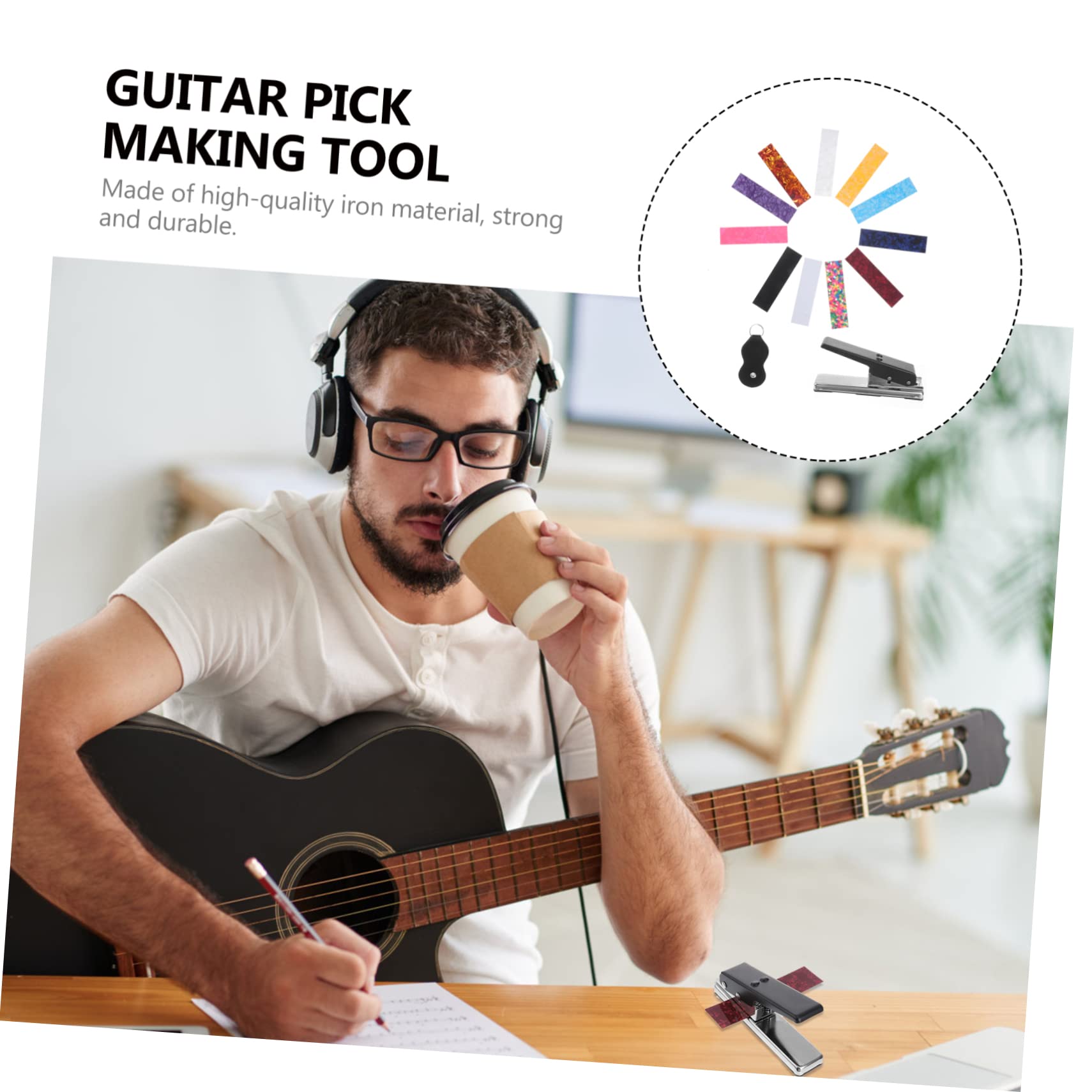 Kit Troquelador de Púas de Guitarra para Bricolaje, Juego B, 29 Piezas | Incluye Troqueladora, Clip, 2 Tiras y 25 Celuloide Lisa, sin Rebabas, Compacta, Resistente al Óxido