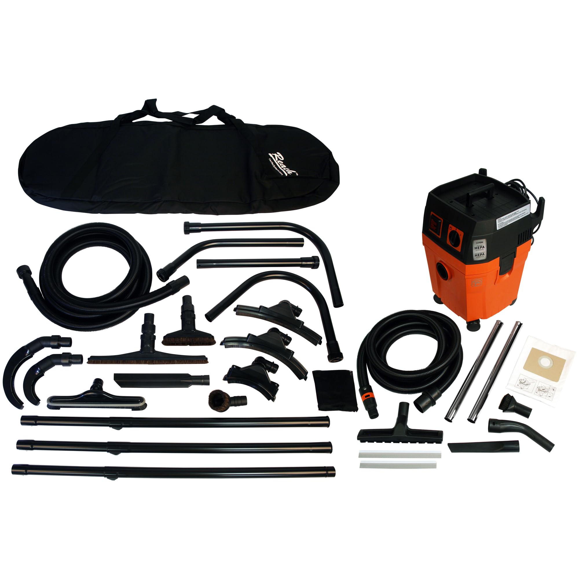 Cen-Tec Systems 99098 FEIN Turbo II HEPA K Wet-Dry Commercial Vacuum with Elevated High Reach Accessory Kit, Black