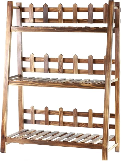 GOLDBEARUK Flower Steps - 3 tier Wooden Plant Ladder - Lightweight Wood with Trellis