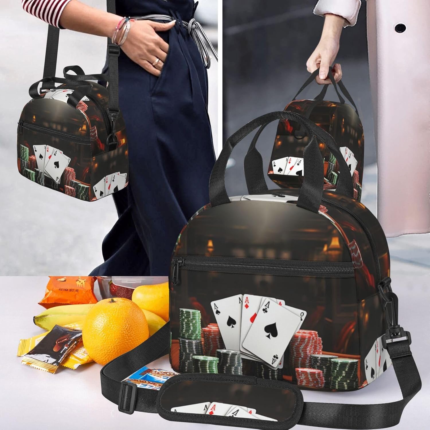 Insulated Lunch Bag for women Men Lunch Box Poker Tournament Reusable Leakproof Lunch Cooler Bag for Picnic Work