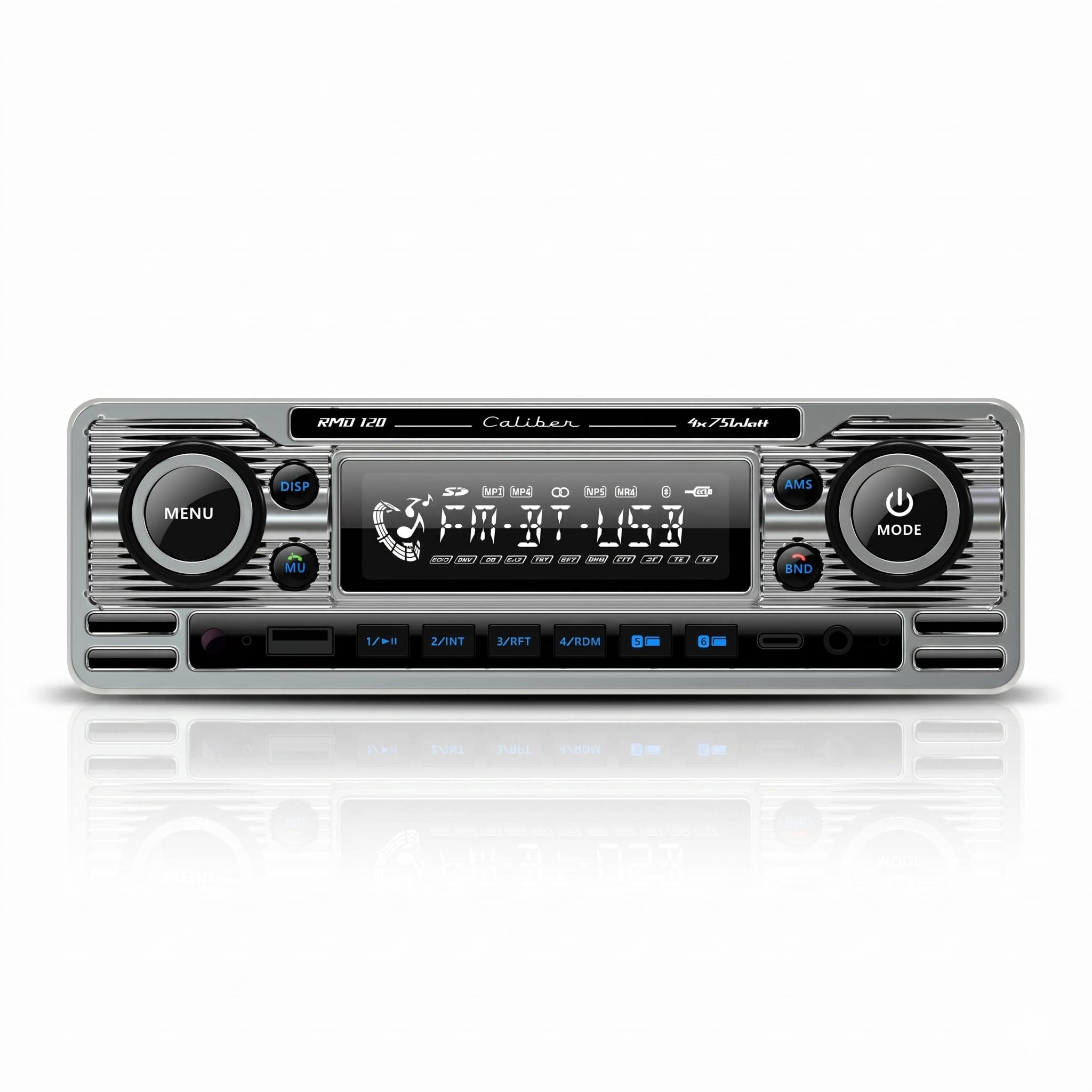 Caliber Retro Autoradio - Auto Radio Bluetooth USB - FM - 1 DIN Radio Auto - Autoradio mit Bluetooth Freisprecheinrichtung - Chrom