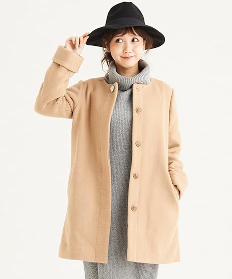 Amazon マジェスティックレゴン Majestic Legon ノーカラーコート S キャメル コート ジャケット 通販