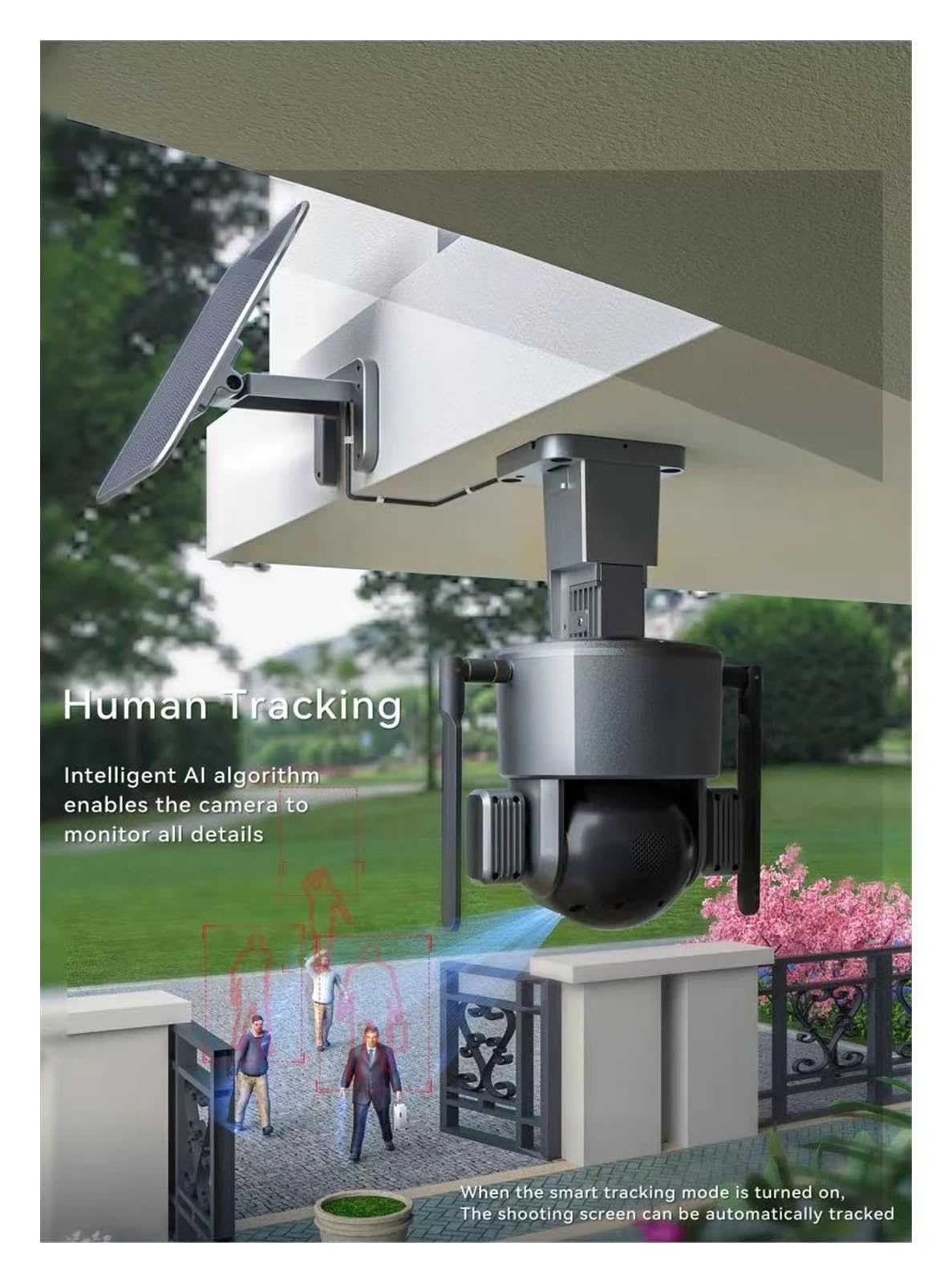 Caméra de sécurité, Caméra Solaire 4K for l'extérieur, Zoom Optique 4X 10X, Double Objectif, Audio bidirectionnel, Suivi de sécurité, caméras Surveillance PTZ(WiFi Zoom No Card)