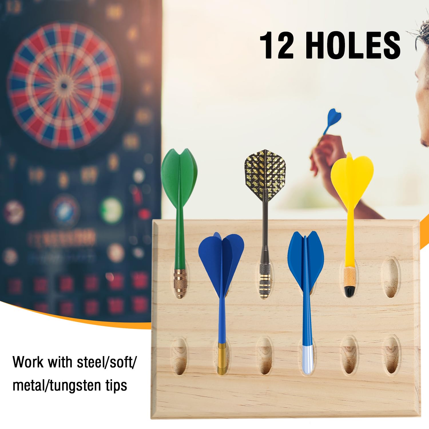 Dart Halter aus Holz für 12 Darts, Dart Halterung Für Pfeile, Wandbehang Dartpfeile Ständer, Dartpfeil Halter, Dart Aufbewahrung für Jede Art von Darts - für Steeldarts und Softdarts (1pc)