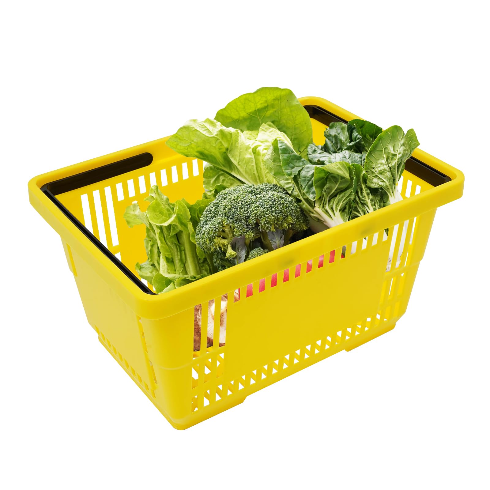12PCS Yellow Plastic Shopping Baskets with Handles, Portable Retail Baskets Grocery Baskets with Handles,28L Hand Shopping Baskets Set for Stores, Supermarket, Retail, Groceries Shopping Carrying