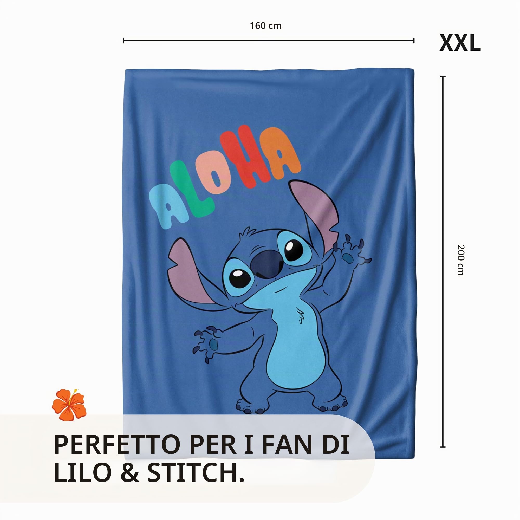 MTOnlinehandel Stitch - Coperta - 200 x 160 cm - Coperta in pile corallo Lilo e Stitch - Articolo per fan Aloha - Per bambini, adolescenti e adulti - Regalo - Motivo Stitch