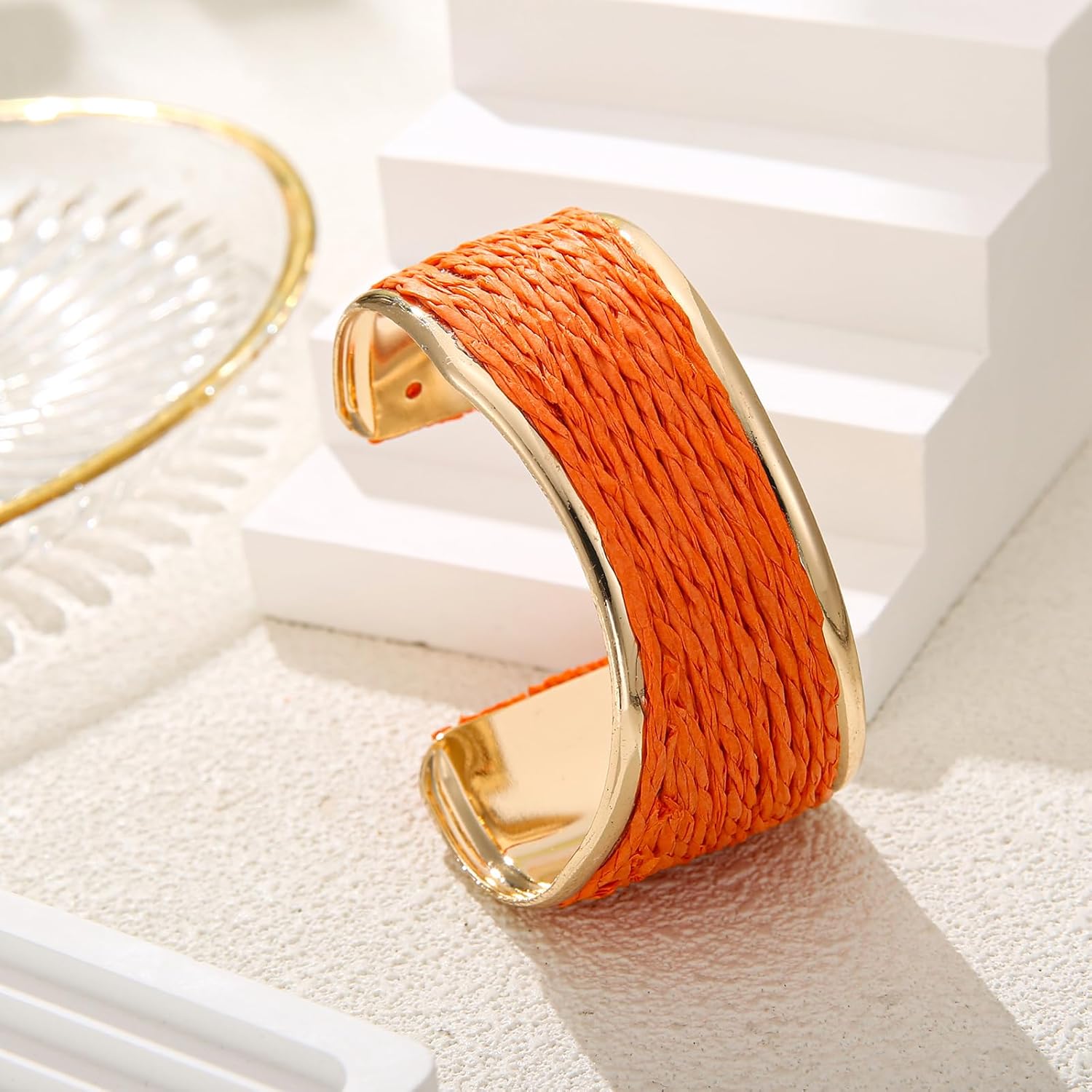Raffia Irregular Wave Cuff Bracelet for Women, Chunky Bangle Wide Open Cuff Bangle Statement Bracelet - Image 5