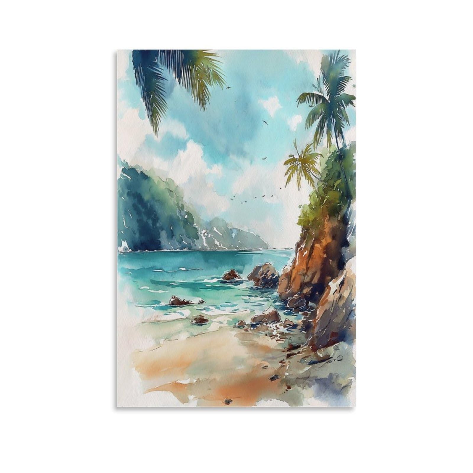 XWYMXZ Jamaica Watercolor Painting Retro Travel Posters Tree 20x30inch(50x75cm) Vintage Watercolor Canvas Art
