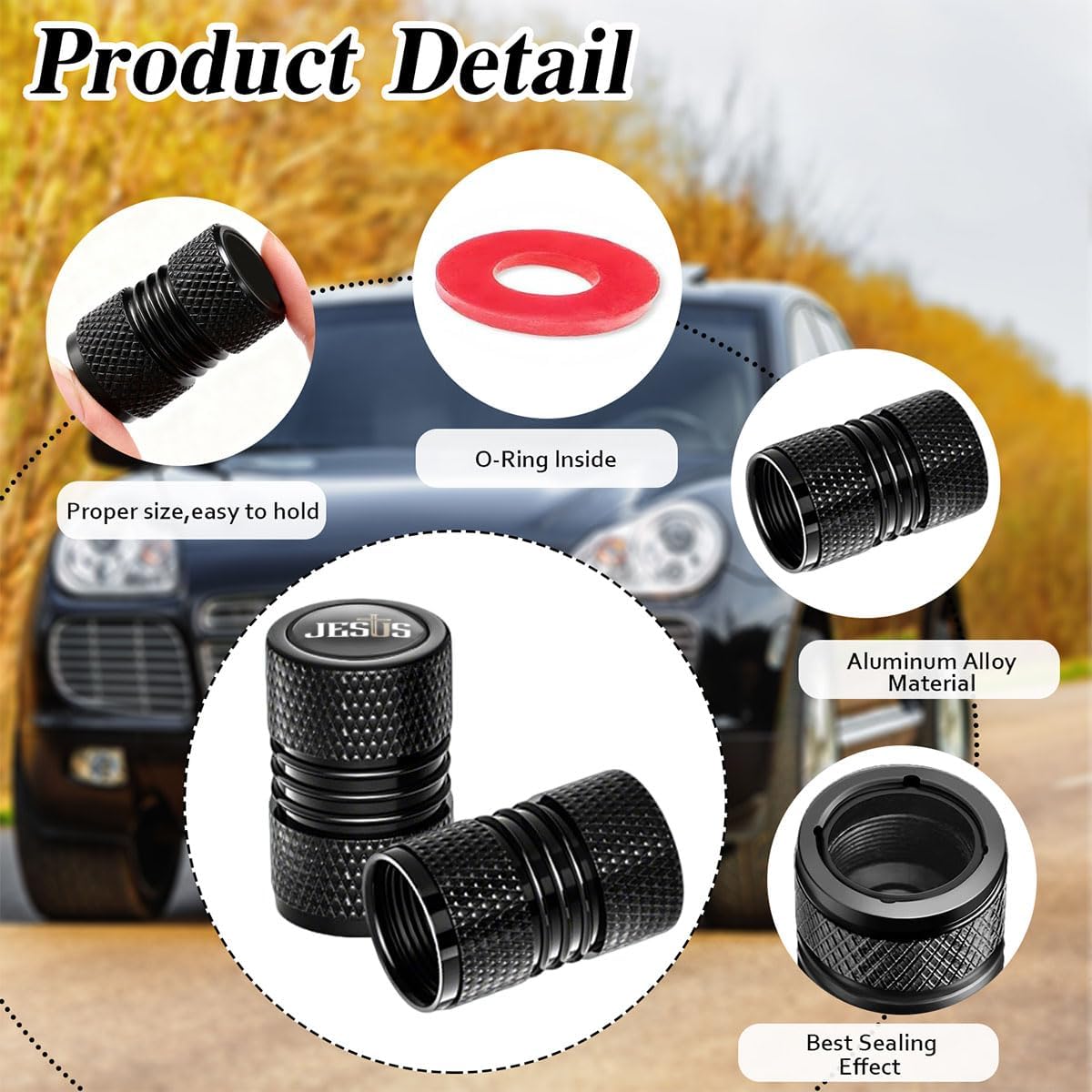Jesus Cross Tire Valve Caps 4 Pack Aluminum Heavy-Duty Stem Covers Dust Proof Leak-Proof Air Protection Universal Stem Covers