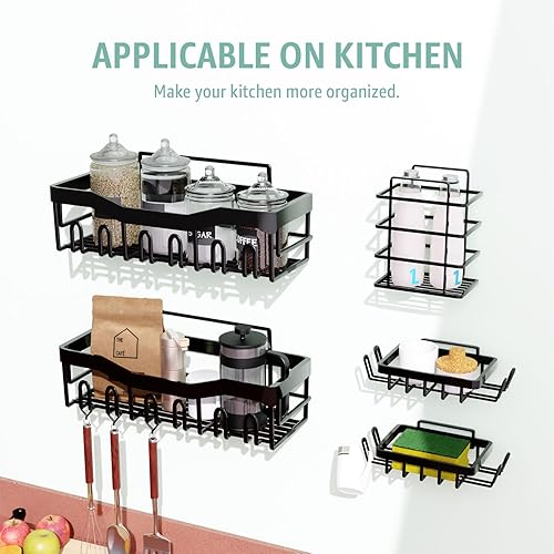 Miniatura 6 de GD - Organizador adhesivo para ducha, paquete de 5, estantes organizadores de baño de acero inoxidable sin taladrar con gran capacidad, estantes de