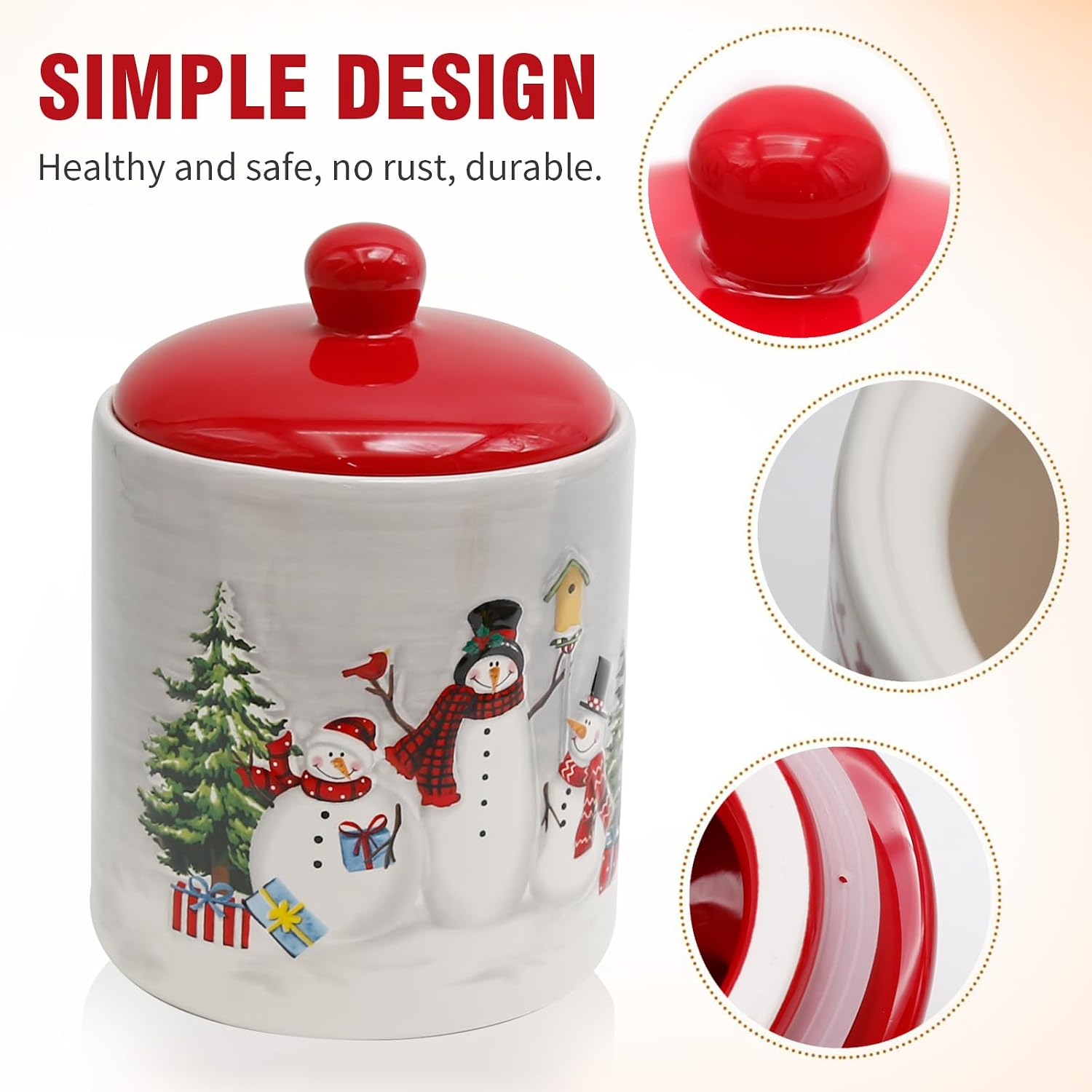 Christmas Themed Winter Holiday Ceramic Cookie Jar Food Storage Jar with Airtight Lid Gnome Xmas Candy Canister Storage Container