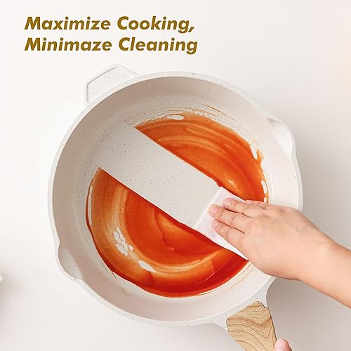 Vista 13 de SENSARTE Sartén antiadherente profunda, sartén para saltear de 11 pulgadas con tapa, mango que se mantiene fresco, sartén de cocina de piedra Gris