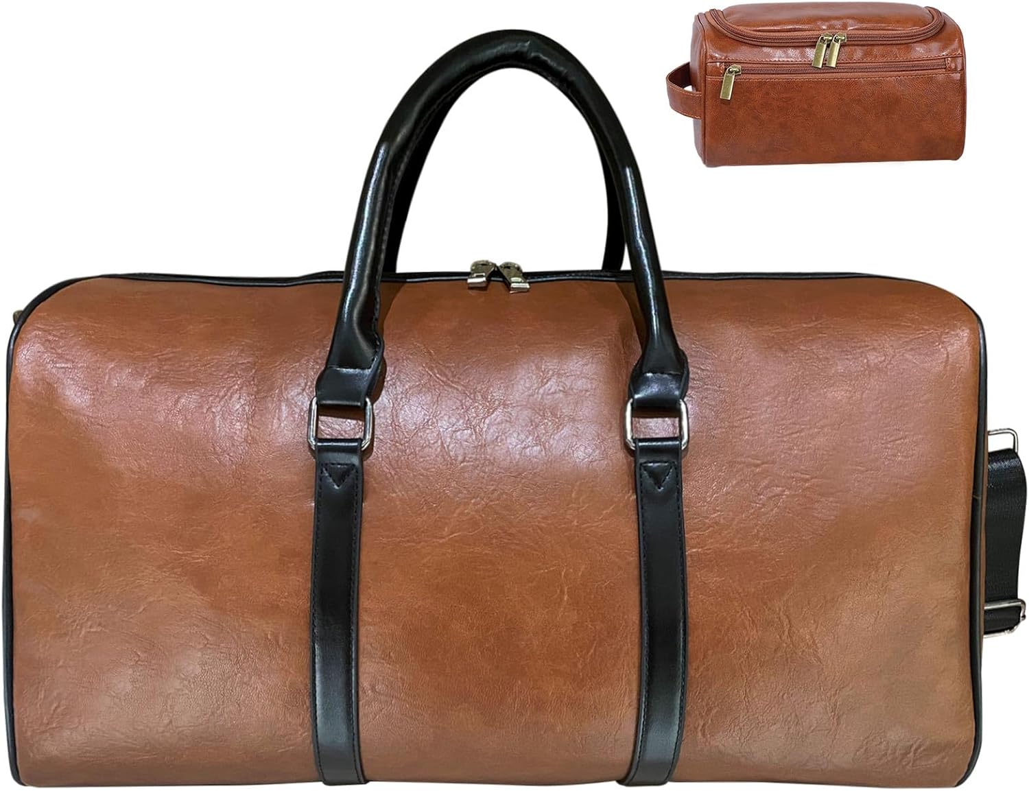 Mens Bag Larpacity Capacity Business Travel Luggage Bag, Fashion Simple Brown Black Hand Luggage Bag, PU Leather Waterproof Carry On Luggage Bag with Free Wash Bag (Brown)